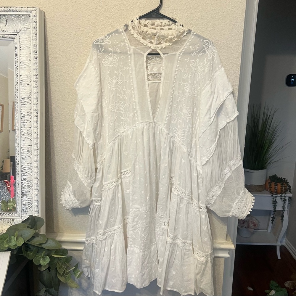 Bohemian Lace oversized Dress medium free people  White - Picture 9 of 11